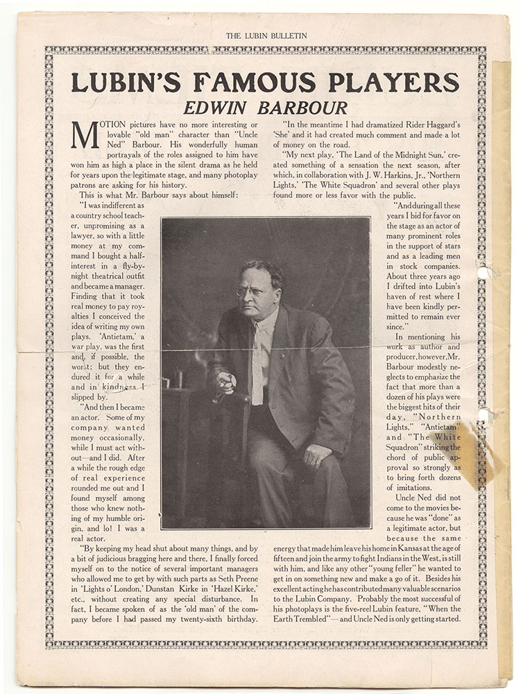 Lubin's Famous Players: Edwin Barbour (Page 24 - Back Cover)