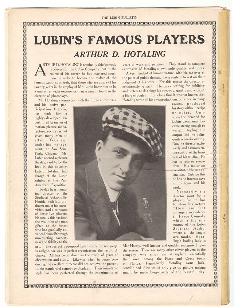Lubin's Famous Players: Arthur D. Hotaling
