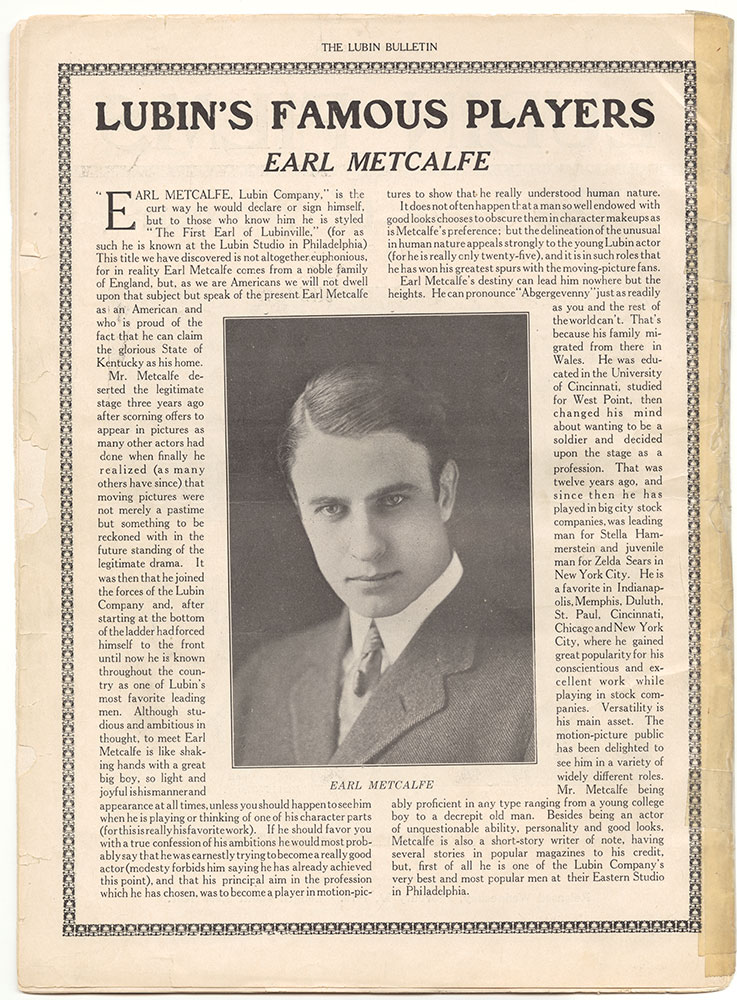 Lubin's Famous Players: Earl Metcalfe (Page 28 - Back Cover)