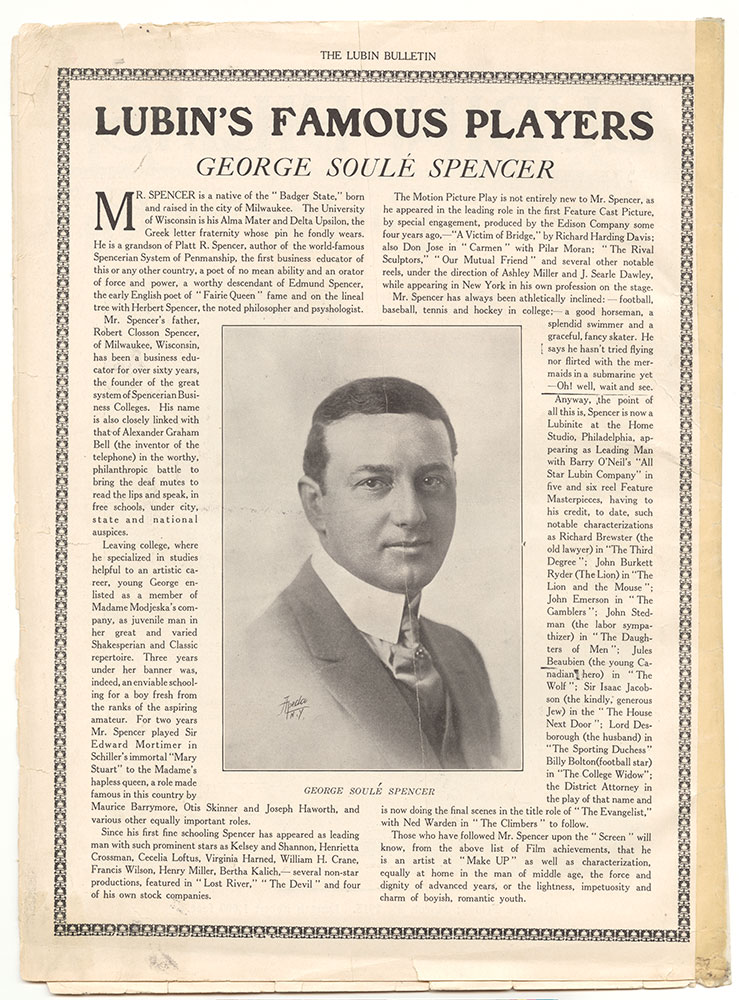 Lubin's Famous Players: George Soule Spencer (Page 4 - Back Cover)