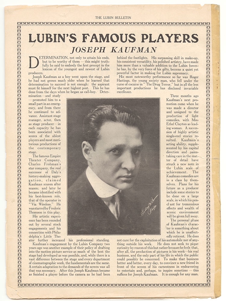 Lubin's Famous Players: Joseph Kaufman (Page 24 - Back Cover)
