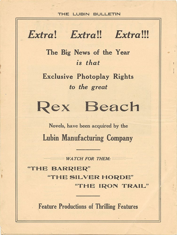 Advertisement for Lubin Films (Page 12 - Back Cover)